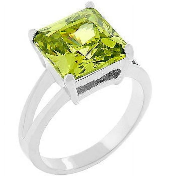 Precious Stars Silvertone Princess-Cut Peridot Green Cubic Zirconia Ring