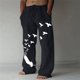 thumbnail image 2 of Pantalones casuales de lino para hombre, estampado de mariposas y pájaros, talla grande, sueltos, ligeros, elásticos, con cordón, para exteriores, playa, yoga 023-negro G 023-negro G Xishao ropa, 2 of 2
