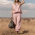 thumbnail image 5 of Cagogo Women Plus Size High Neck Sleeveless 2 Piece Set Casual Loose Fit Solid Summer Vacation Outfits Boho Print Pants Matching Lounge Sets Cruise Travel Clothes, Pink XL, 5 of 5