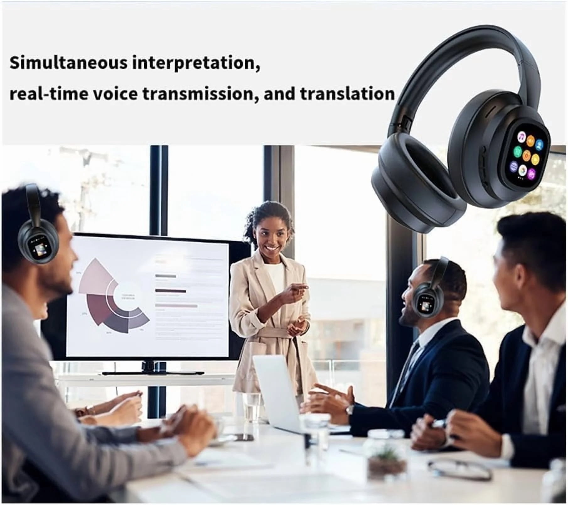 HY-X1 Pro AI Translation Wireless Headphones with Detachable Full Color LCD Touch Screen, Support 169 Languages Bluetooth Translation Function, for Travel Business(1Pc)