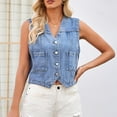 thumbnail image 6 of Women's Vintage Denim Vest Oversized Casual Classic Sleeveless Button Denim Jacket Waistcoat with Pockets, 6 of 9