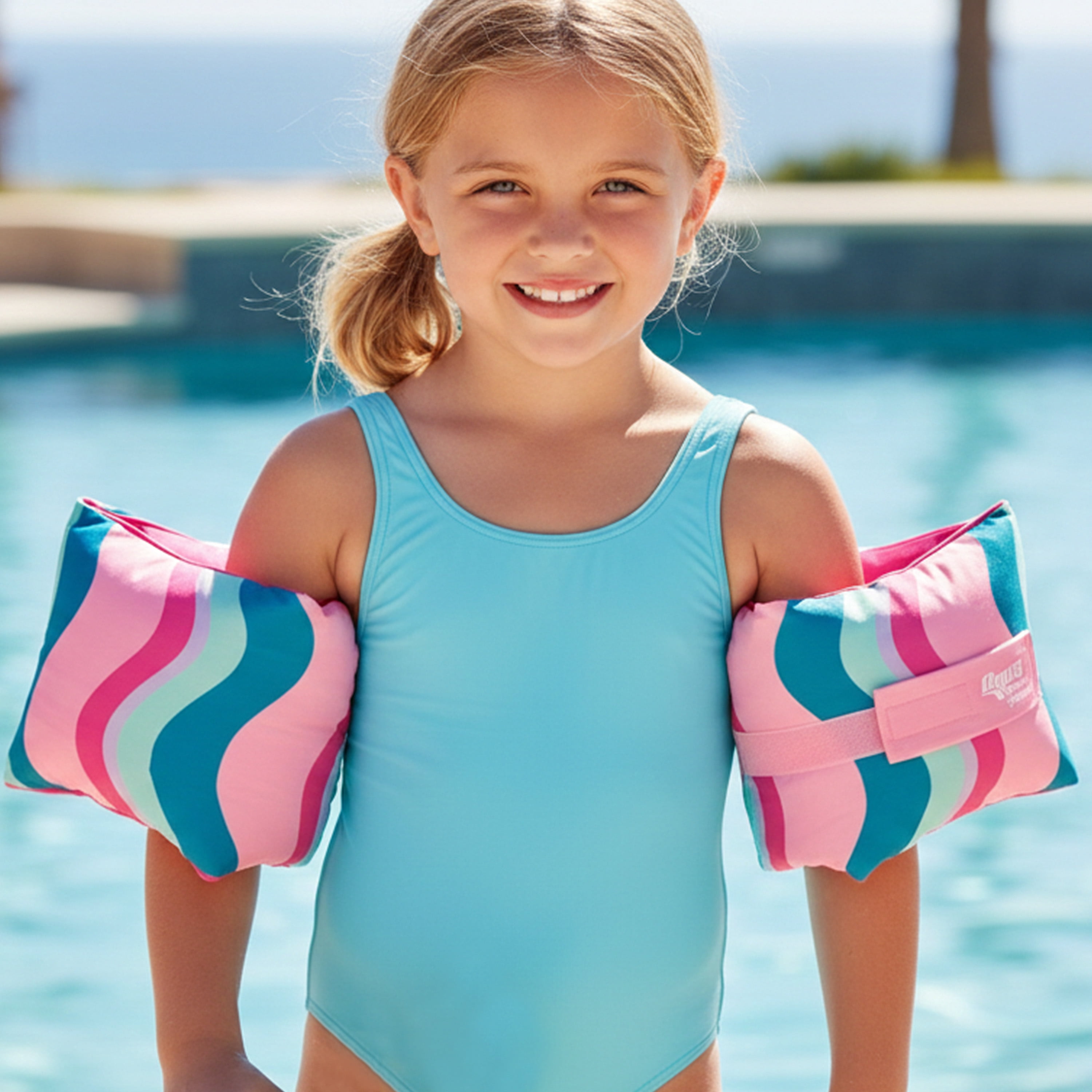 Aqua SwimSchool Adjustable Fabric Arm Pool Floats for Children 50-80 lb, Pink