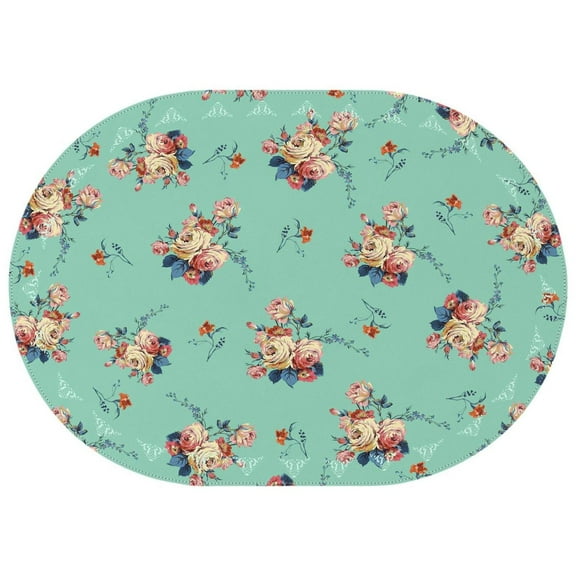 Oval Waterproof Tablecloth Light Green with Rose Reusable Indoor/Outdoor Durable Table Cover 60 Inch X 84 Inch