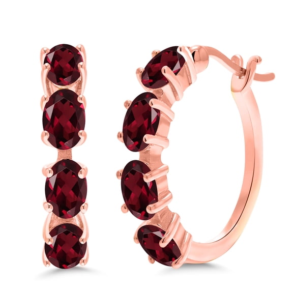 Gem Stone King 4.00 Ct Oval Red Rhodolite Garnet 18K Rose Gold Plated Silver Earrings