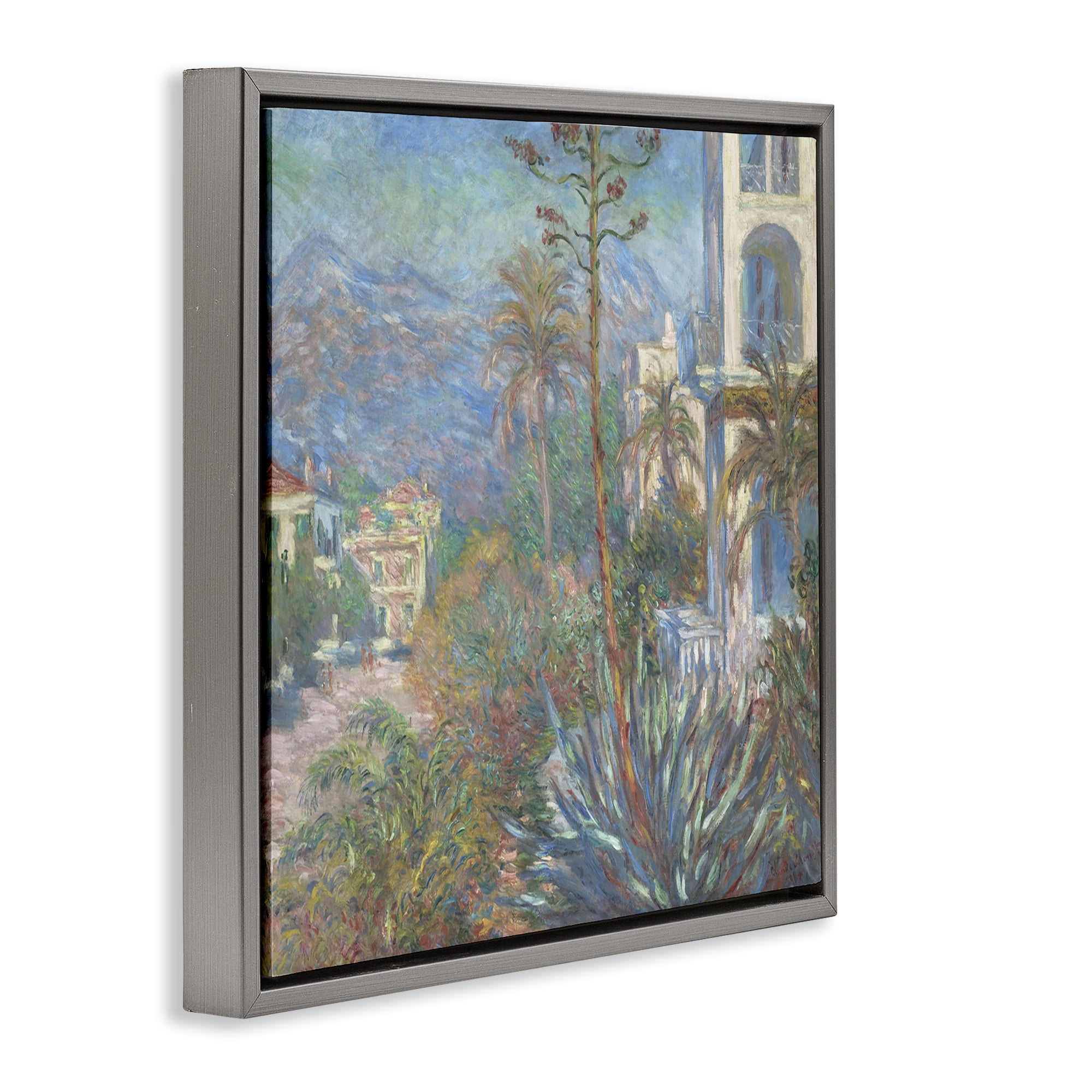 Stupell Industries Classic Villas at Bordighera Landscape & Nature Painting Gray Floater Framed Canvas Art Print Wall Art, 25 x 25
