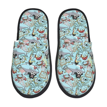 Balery Cartoon Pirate Slient Indoor Furry Fleece Comfort House Shoes Soft Non-Slip Home Shoes Cotton slippers House Slippers-- Large