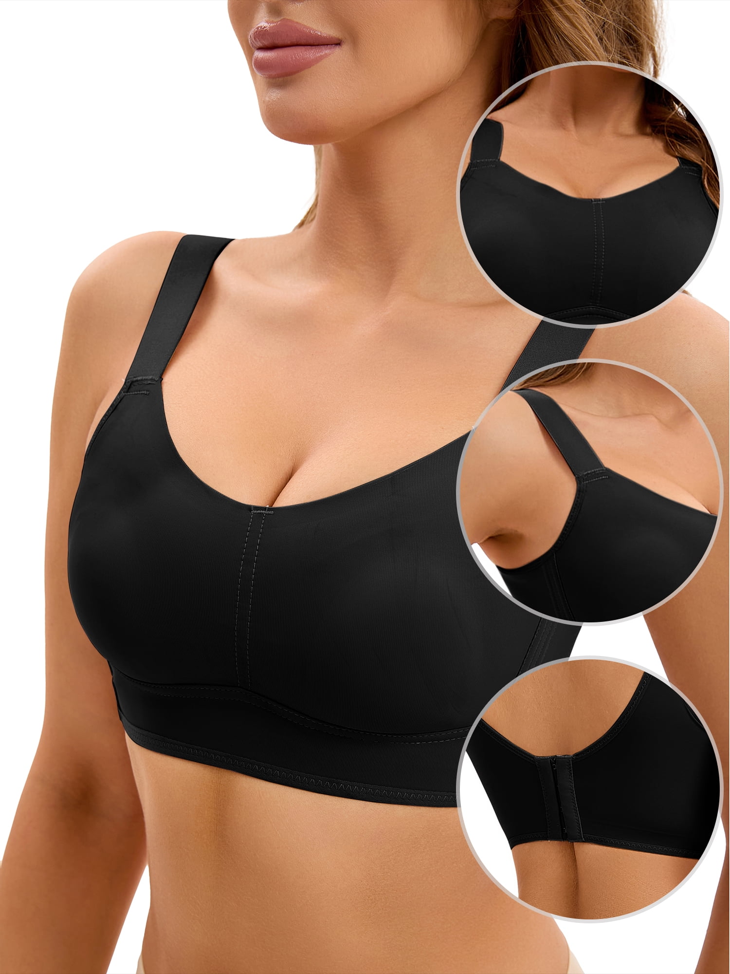 Unique Bargains Women's Full Coverage Push Up V Neck Bras Adjustable Straps L Black