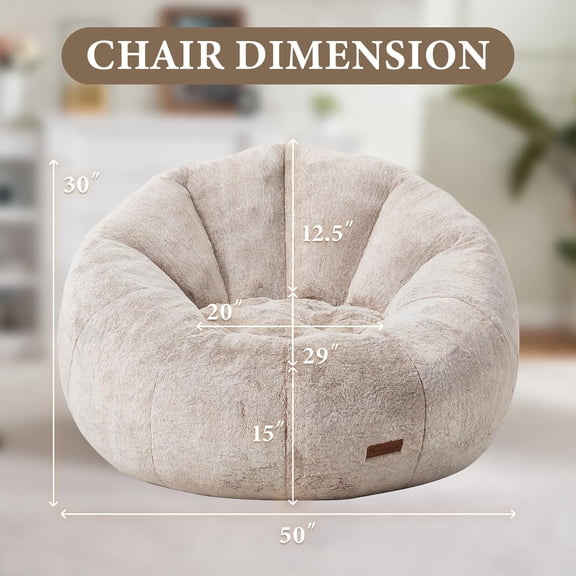 Bean Bag Chairs Large Bean Bag Couch for Adults Stuffed Sofa Chair Comfy Giant Bean Bag Chair with Spacious Design for Reading, Playing or Relaxing (Brown)