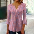 thumbnail image 2 of Jewelreauty Womens Elbow Length Tunic Tops Pleated V Neck Bell Sleeve Casual Button Blouses Shirts 2025, 2 of 5