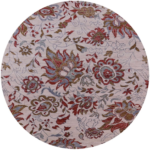 Ahgly Company Machine Washable Indoor Round Industrial Modern Silver Pink Area Rugs, 5' Round