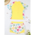 thumbnail image 4 of MSemis Kids Girls Athletic Swimsuit Two Piece Short Sleeve Rash Guard Swimwear Set Yellow Asteroidea 6, 4 of 6