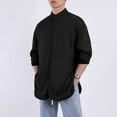 thumbnail image 6 of Mens Sueded Shirts Long Sleeve with Pocket Button-Down Shackets T-Shirts Casual Solid Color Mock Neck Side Slit Comfort Going Out Shirt Tops, 6 of 7