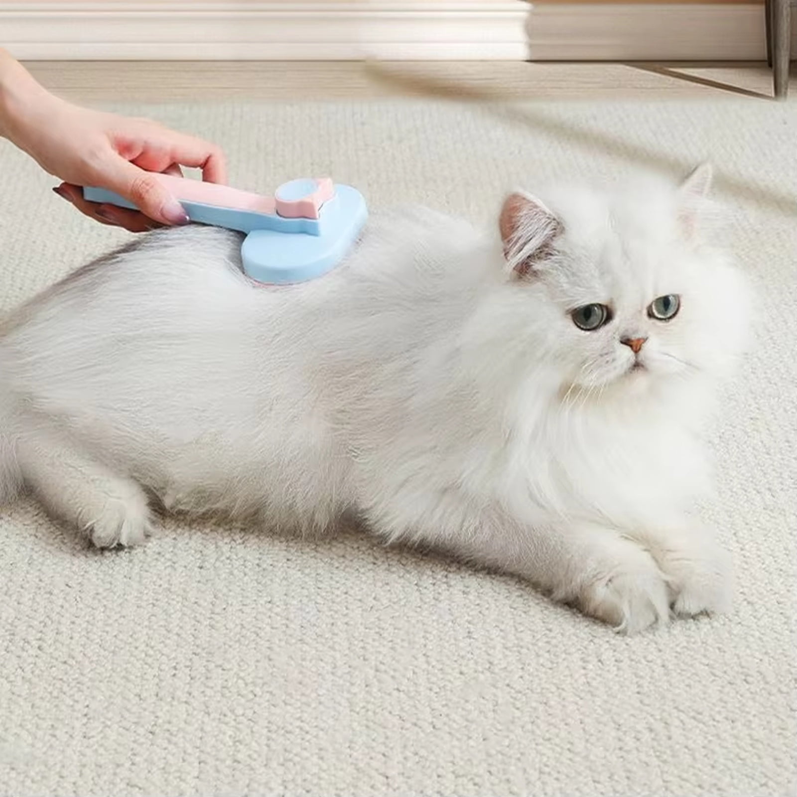 Cat Deshedding Brush Stainless Steel Wire Bristles Undercoat Removal ToolforIndoor Cats Light Blue