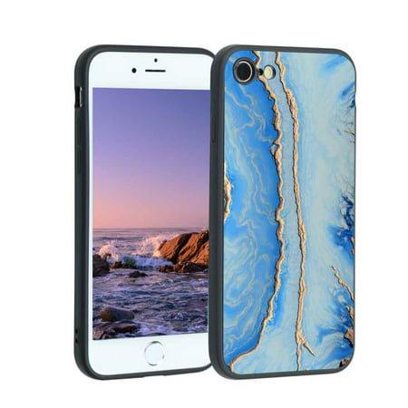 Compatible with iPhone 8 Phone Case, Blue Marble 37 Case Men Women, Flexible Silicone Shockproof Case for iPhone 8