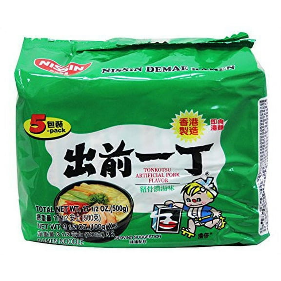 NineChef Bundle - Nissin Demae Ramen Instant Noodle 3.5oz (Tonkotsu Pork 5 Packs)   1 NineChef ChopStick