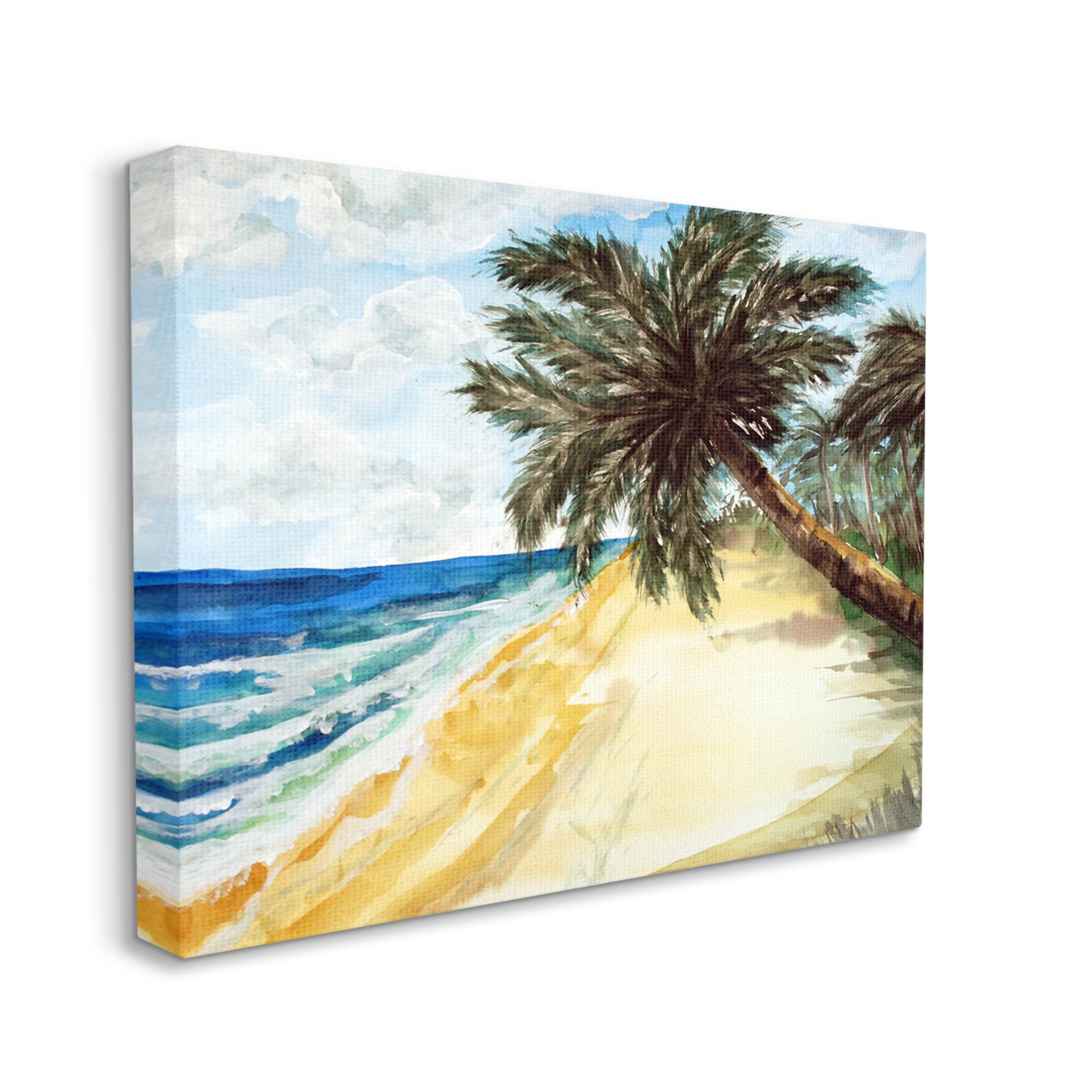 Summer Palm Overhanging Beach Coastal Painting Gallery Wrapped Canvas Print Wall Art