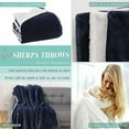 thumbnail image 5 of Elegant Comfort Throw Blanket, Reversible Sherpa Flannel, Ultra-Soft, Fuzzy, Plush- All season Lightweight Decorative Throw, 50 x 60 inches, Solid Sherpa Throw, Navy Blue, 5 of 5