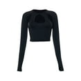 thumbnail image 5 of Douhoow Women Cut Out Crop Shirt Halter Criss Cross Basic Long Sleeve Tee Club Tops, 5 of 8