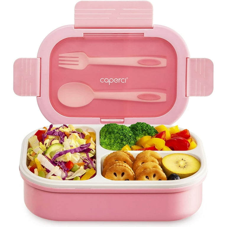 Caperci Fresh Bento Lunch Box for Kids, Leak-Proof 3 Compartments Adult  Lunch Container Kids Bento Box (with Fork and Spoon), BPA-Free, 900ml  (Pink) 