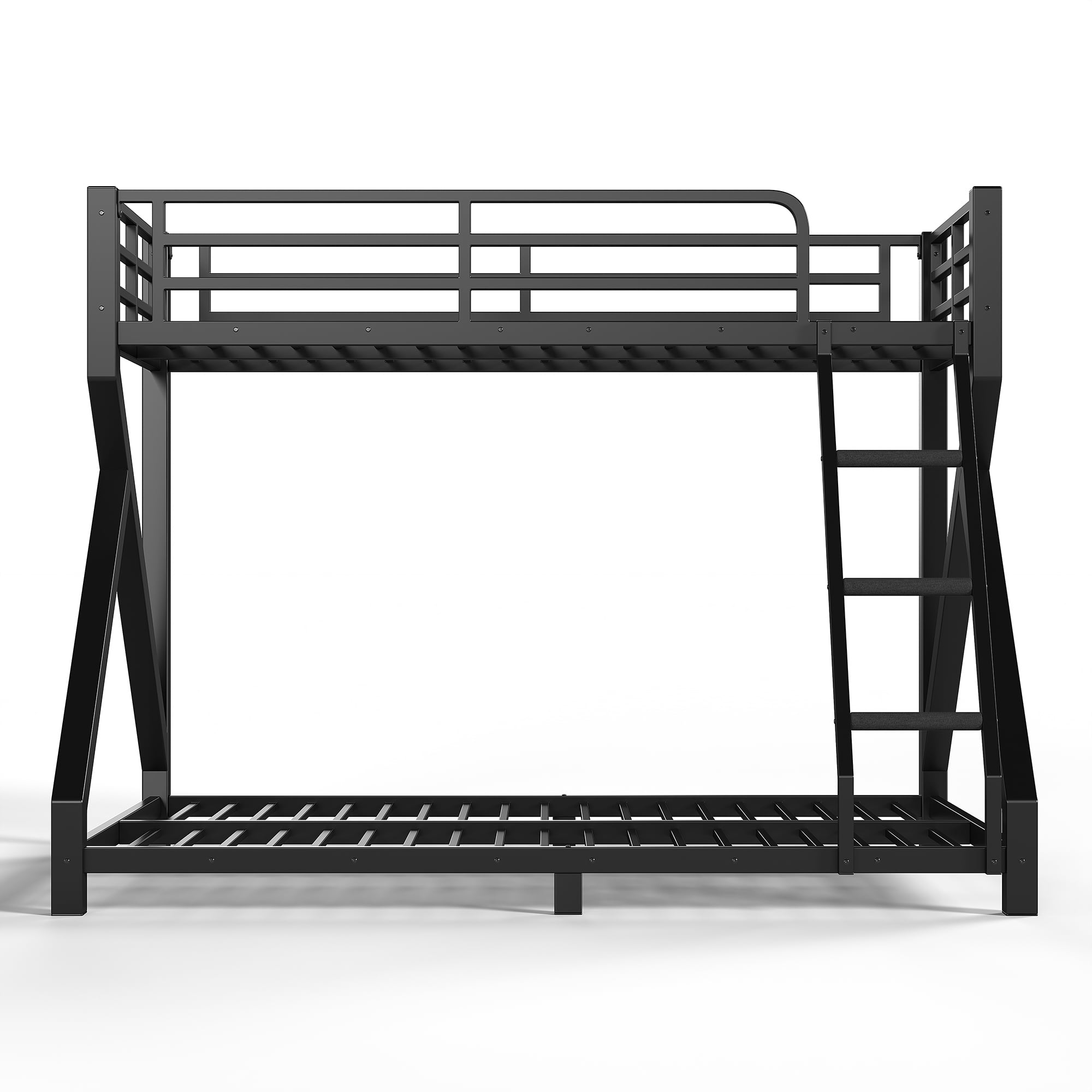 Twin over Full Bunk Bed with Ladder, Metal Bunk Bed with Full Upgraded Support Slats for Bedroom, Low Profile Space Saving for All Ages No Box Spring Needed, Black