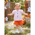 thumbnail image 4 of BemeyourBBs Toddler Baby Girl Halloween Outfit Baby Girls Summer Fall Clothes 12 18 24 Months 2 3 4 5 Years Cute Ghost Embroidery Puff Short Sleeve Doll Collar Plaid Shirt and Ruffled Shorts Set, 4 of 9