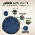 thumbnail image 3 of Wicker Village Handmade 18" Large Round Blue Basket, Natural Bamboo and Cane Serving Tray with Handles, 3 of 10