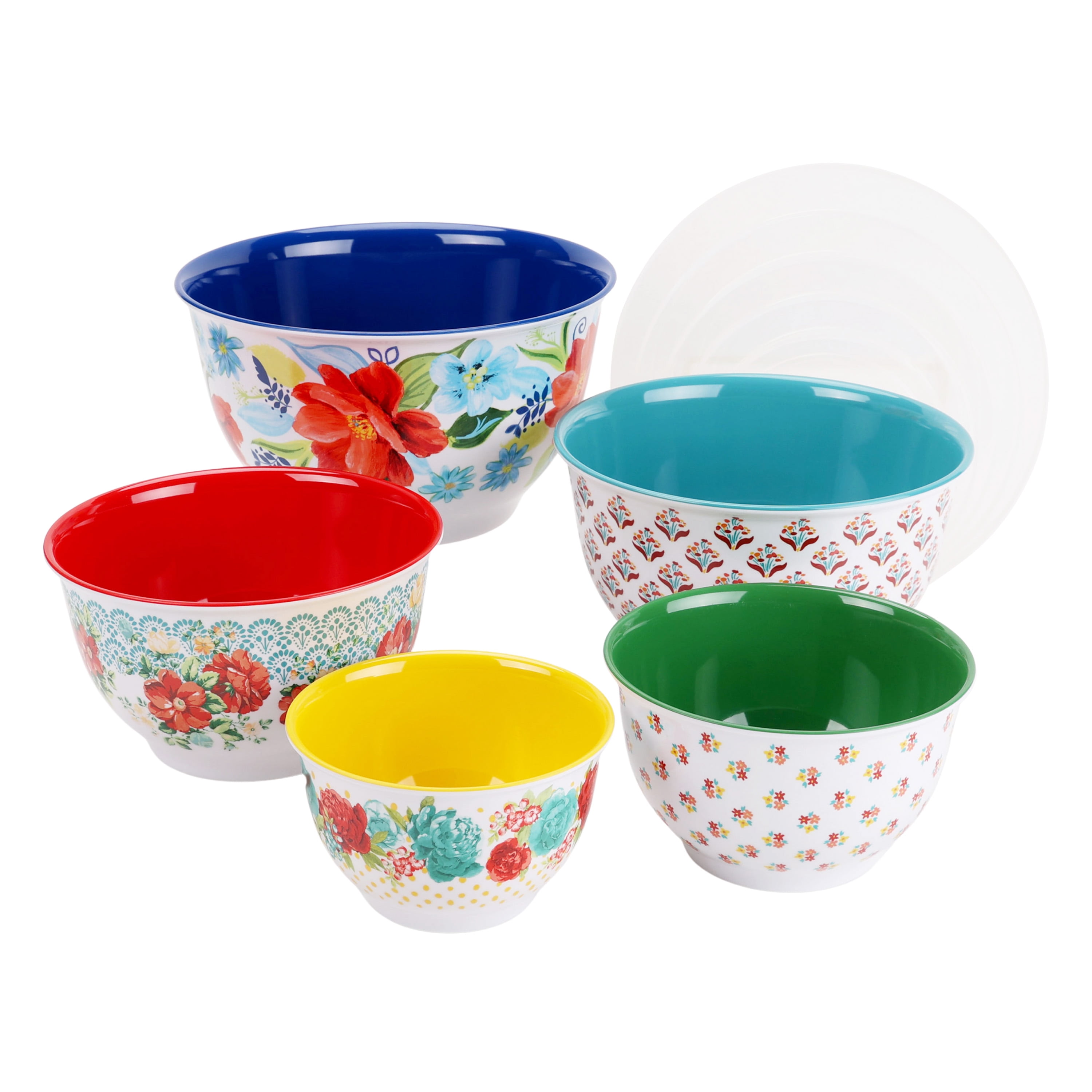 PIONEER WOMAN Bright Set of Colorful Fluted/ Nesting Mixing Bowls