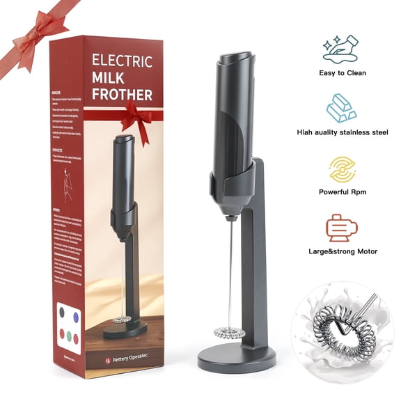 Milk Frother Wand Drink Mixer -6W Handheld Milk Frother Electric Whisk - Easy-Clean Stainless Steel Frother Wand & Mini Blender - Electric Coffee Frother for Milk Coffee Lattes, free Stable Stand