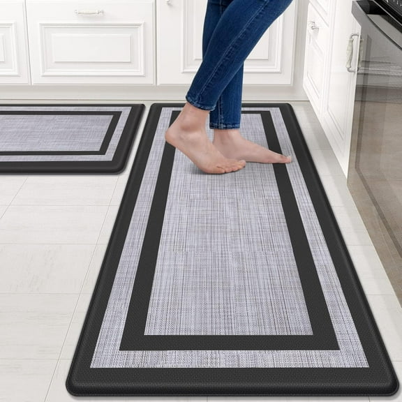 Kitchen Mat [2 PCS] Cushioned Anti-Fatigue Non-Skid Waterproof Rugs Ergonomic Comfort Standing Mat for Kitchen, Floor, Office, Sink, Laundry, Black and Gray