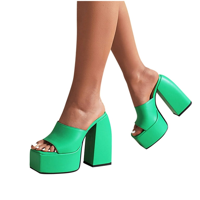 CHGBMOK Clearance Platform Sandals for Women Sexy Square Peep Toe Slip On  Chunky High Heel Sandals Date Dress Pumps