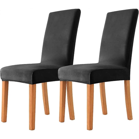 Set of 2 Velvet Dining Chair Slipcovers for Dining Room - Black