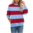 thumbnail image 2 of Karymi Womens Blouses Two-Tone Wide Horizontal Stripe Crew Neck Sweatshirt, Long Sleeve Non-Hooded Pullover Top, Block Color Sweatshirt with Side Pockets Womens T Shirts, 2 of 7