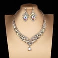 thumbnail image 3 of Shenmeida 1 Set Drop-shaped Wedding Bridal Earrings Necklace Jewelry Set for Brides Women Geometric Rhinestone Necklace Earring Sets for Wedding, 3 of 3