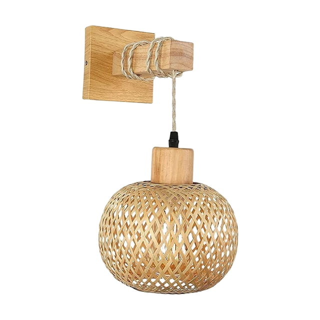 Aplique de pared de ratán retro Iluminación de bambú Tejido a mano Accesorio de luz rústica bohemia Iluminación de pared moderna vintage Jinwen Aplique de la pared