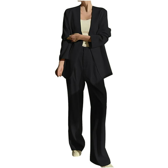 MIUOWANP Two piece Sets for Women Plus Size Women's Casual Lattice Color Suit Long Sleeve Blazer Long Pants Two-piece Set