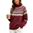 thumbnail image 2 of Women's Fair Isle Sweater Mock Neck Long Sleeve Loose Fit Casual Pullover Top, 2 of 8