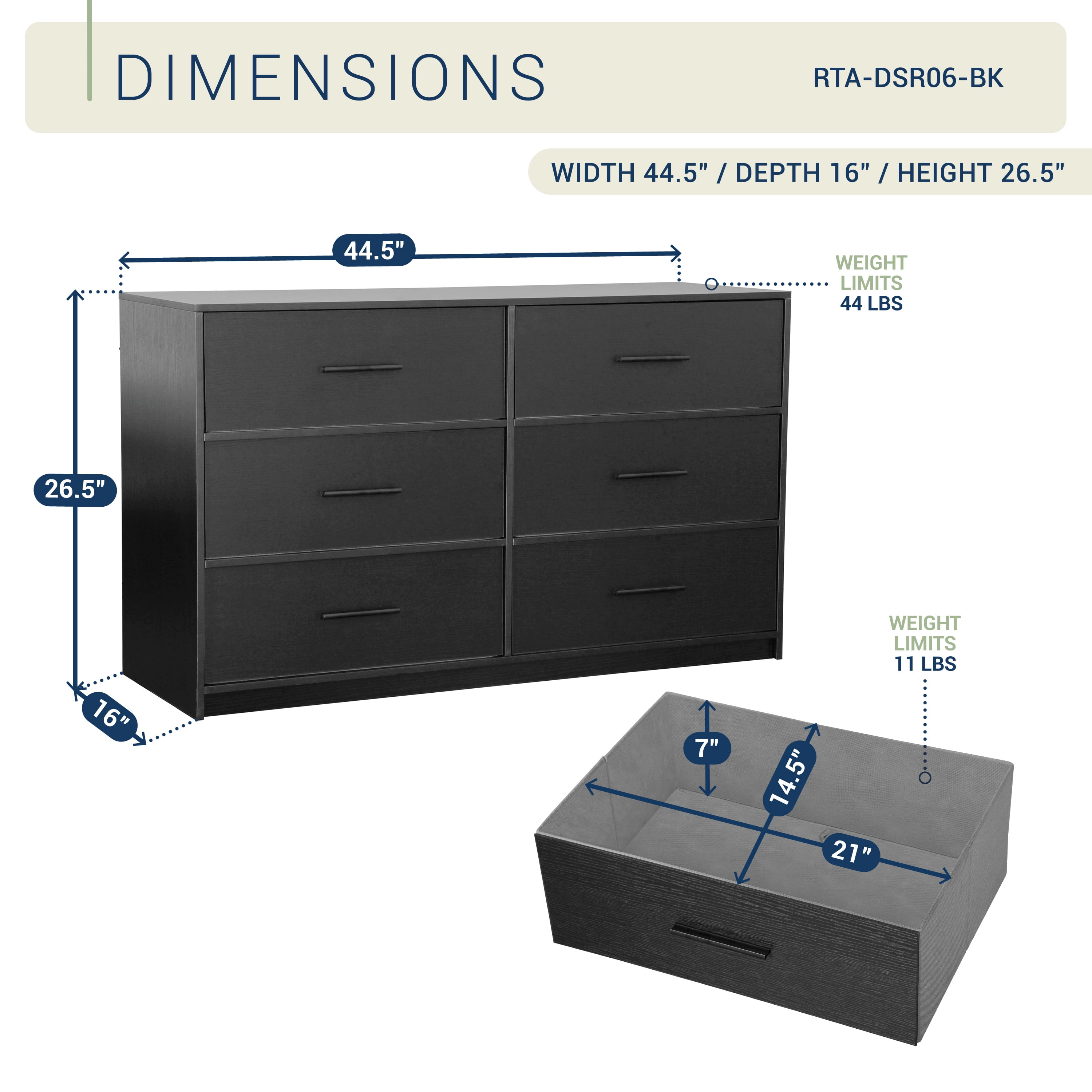 6-Drawer Dresser with Extra Large Fabric Bins, Wood Frame Storage Organizer for Bedroom, Living Room, or Hallway, Versatile Design Doubles as a TV Stand, Ideal for Home Organization, Black