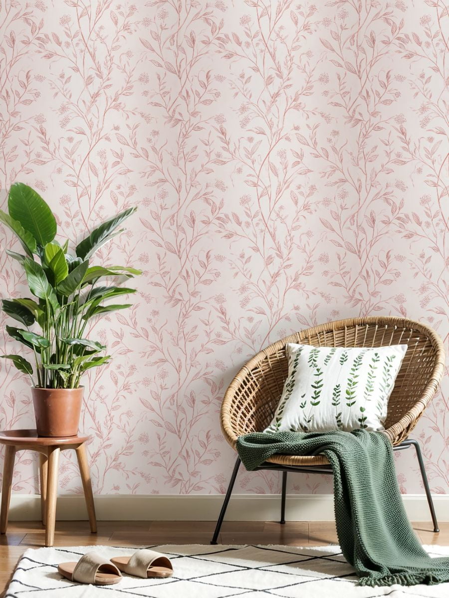 Peel and Stick Wallpaper Delicate Floral Soft Pink Tones Elegant Line Art Wall Mural 17.7in x 9.8ft Self Adhesive Removable Wall Paper Renter Friendly Wallpaper for Nursery Bedroom Cabinets