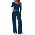thumbnail image 3 of APEXFWDT Women's Casual Activewear Set - Long Sleeve Square Neck Fitted Top & Drawstring Wide-Leg Pants Loungewear Outfit,M,Blue, 3 of 9