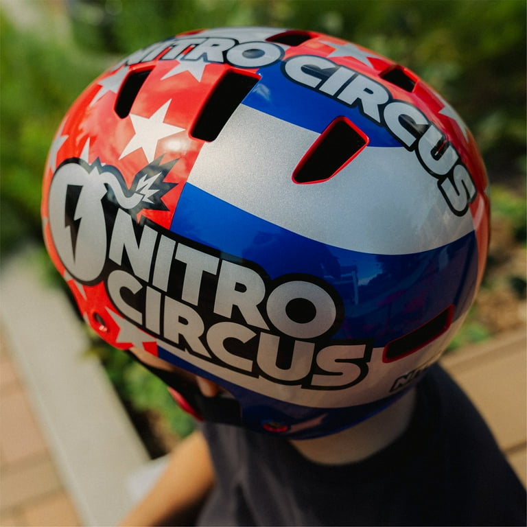 Hyper Nitro Circus Multi Sport Helmet for Teens Tweens and Children Ages 8 Red Blue and Silver Graphics New Walmart