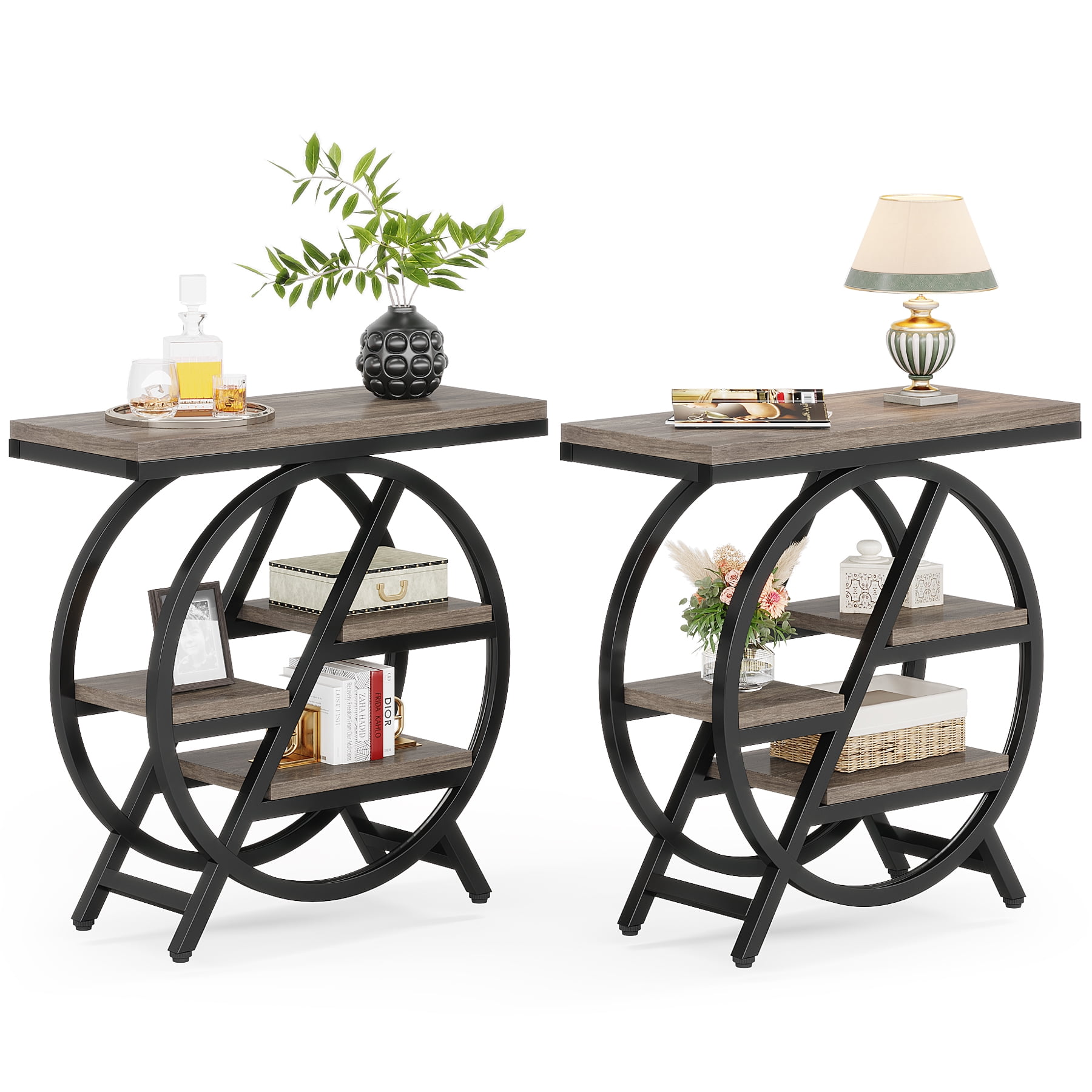 Fnova End Table Modern Wood Narrow Farmhouse Side Tables with Storage Shelf for Living Room, Bedroom, Nightstand