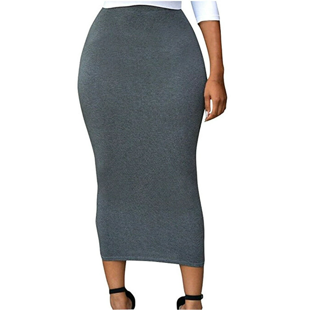 Meihuida Women High Waist Bodycon Straight Stretch Pencil Midi Skirt Long Dress Skirt