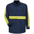 thumbnail image 1 of Red Kap Mens Enhanced Visibility IndustrialWork Shirt , Navy with Yellow/Green Visibility Trim, Long 2X-Large, 1 of 1