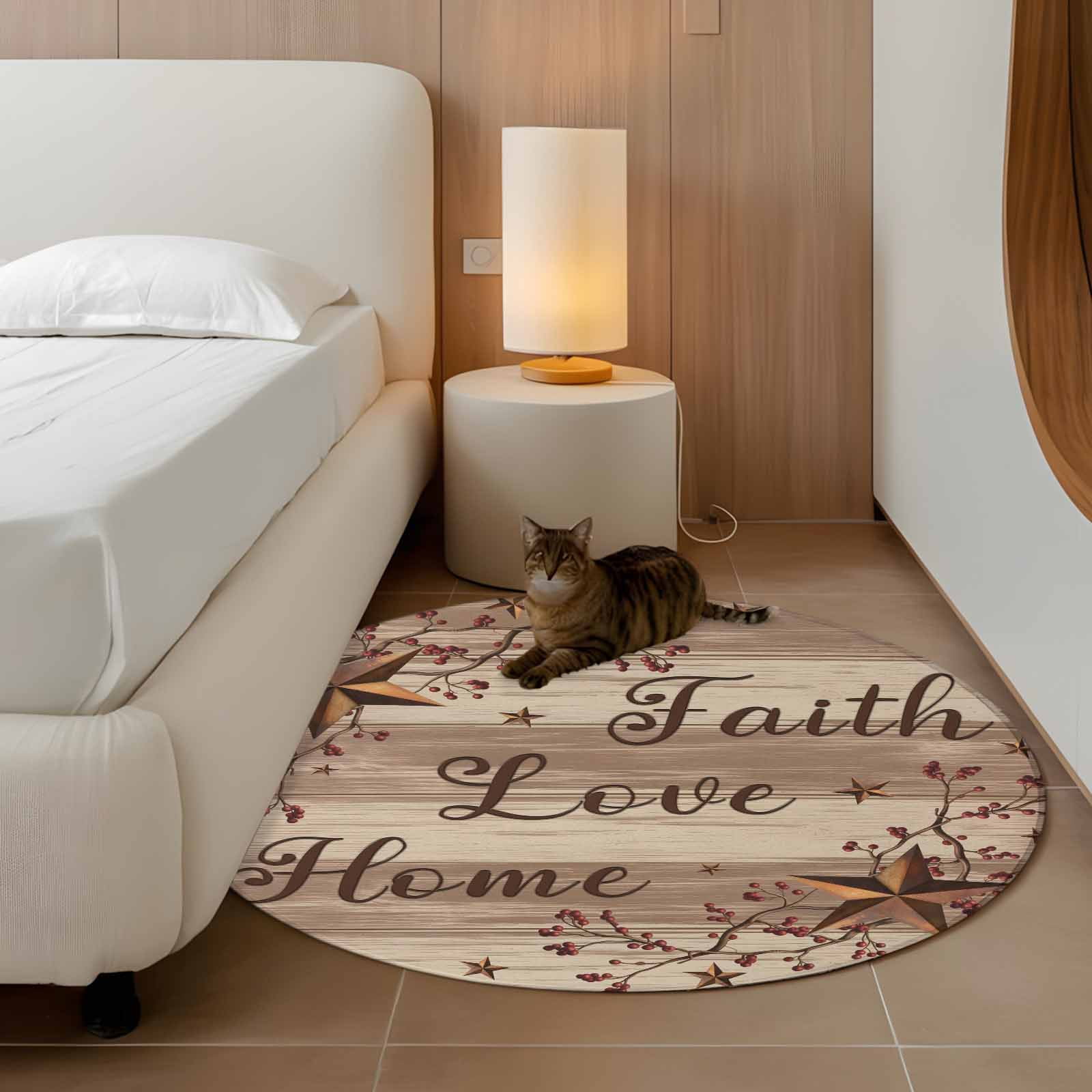 Round Rugs 3 Ft, Texas Stars Vintage Non Slip Area Rugs for Kitchen Bedroom Entryway, Brown Beige Washable Carpet Runner Rug Floor Mats for Bedroom Home Decor Retro Branches Berry