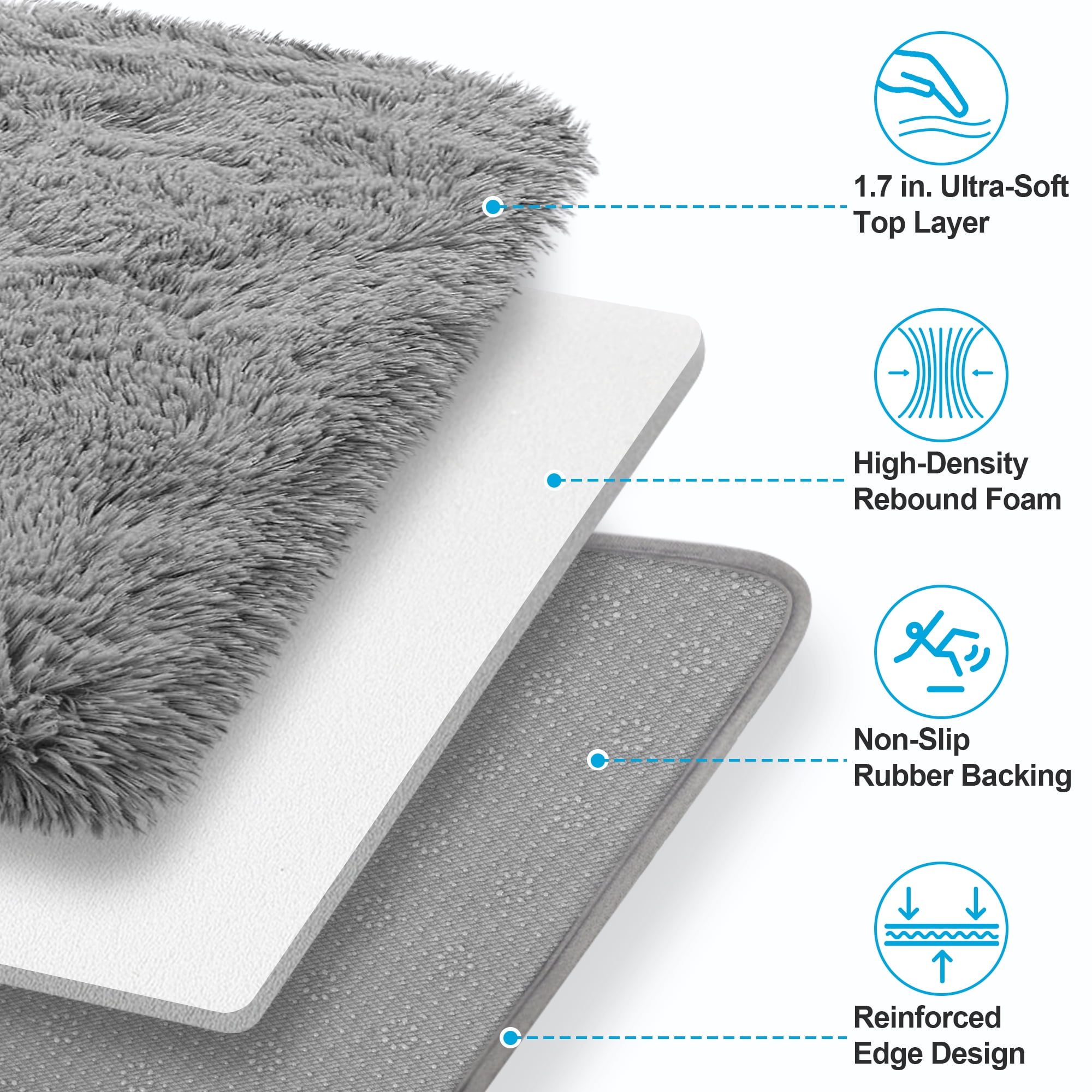 Nefoso Shag Area Rug, 8ft x 10ft Soft Fluffy Area Rugs for Living Room Bedroom Decor Carpet, Light Gray