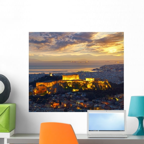 Athens Greece after Sunset Wall Mural by Wallmonkeys Peel and Stick Graphic (24 in W x 20 in H) WM95900