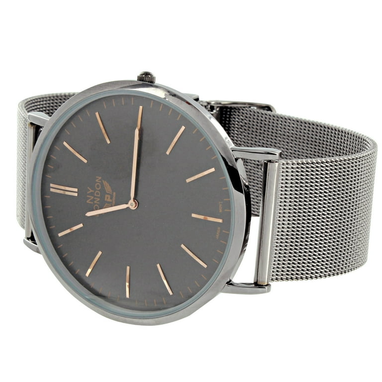NY London Black Mens Watch Milanese Loop Rose Gold Display Stainless Steel Back Brand New