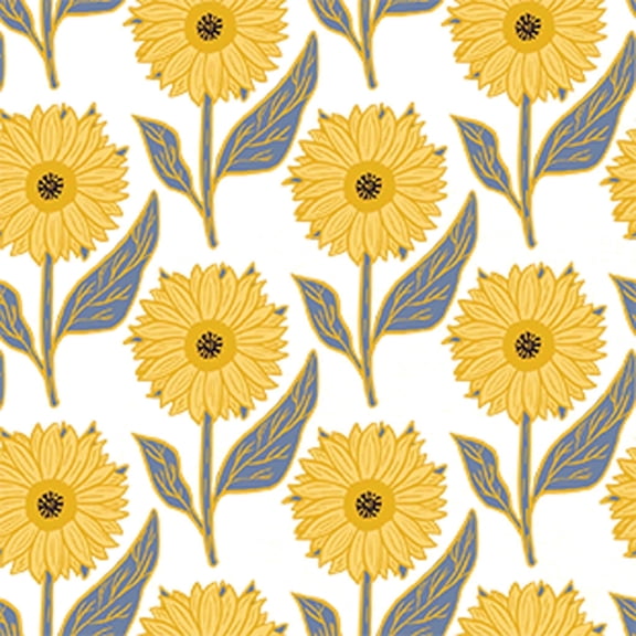 Springs Creative Kate Ward Thacker Sunflower Sunshine White Cotton Fabric By the Yard
