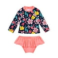 thumbnail image 2 of DPOIS Toddler Girls 2Pcs Swimsuit Printed Long Sleeve Shirt Ruffled Briefs Bikini Swimwear, 2 of 3