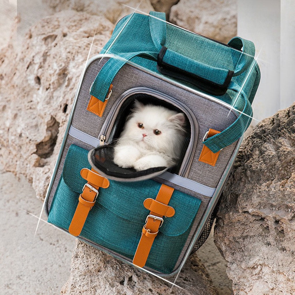 Large Capacity Pet Backpack for Cats & Small Dogs, Ventilated Travel Carrier with Reflective Strip, Foldable Design, 32x22x42cm